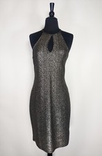 One Love Clothing Gold Metallic Black Knit Keyhole Neck Bodycon Dress Medium