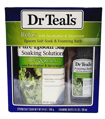 Dr. Teal's RELAX RELIEF Epsom Salt Soak Foaming Bath Eucalyptus Spearmint New