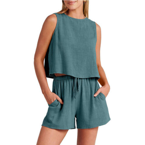Women's Set Summer Sleeveless Tops And Drawstring Shorts Fashion Suit 2pcs - Picture 5 of 27