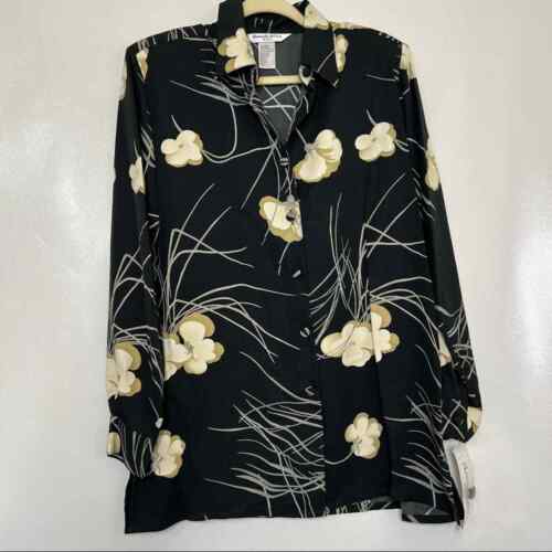 Beverly Rose Womens Shirt Black Size Medium Floral Button Up Long Sleeve - Zdjęcie 1 z 9