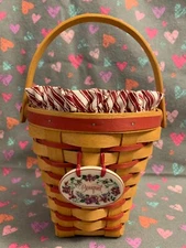 Longaberger 1996 Bouquet Basket W/ Liner IOP, Protector & Ceramic Tie-On ~MINT~