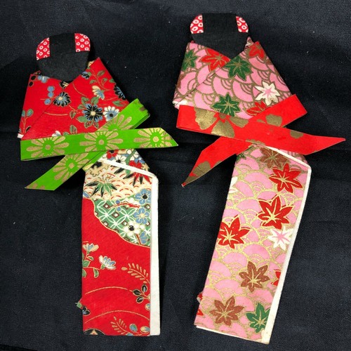 2 Vintage Japanese Style Paper Dolls Origami 6"