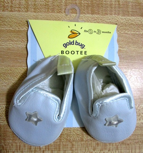Baby Dedication Crib Shoes Booties LT BLUE Pleather Satin 0-4 Mo Star Button MOC - Picture 2 of 5