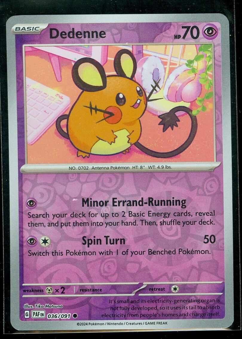 Pokemon DEDENNE 036/091 - Paldean Fates - Rev Holo - - MINT