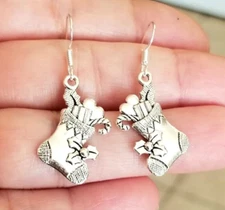 Sterling Silver Christmas Earrings Christmas Stocking Earrings Christmas Jewelry