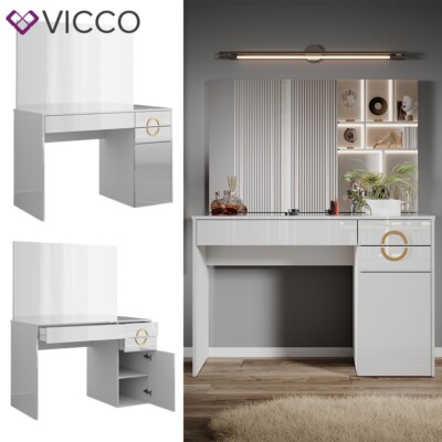Schminktisch Adela Weiß Hochglanz, 115 x 76,4 cm mit Spiegel, Frisiertisch Vicco