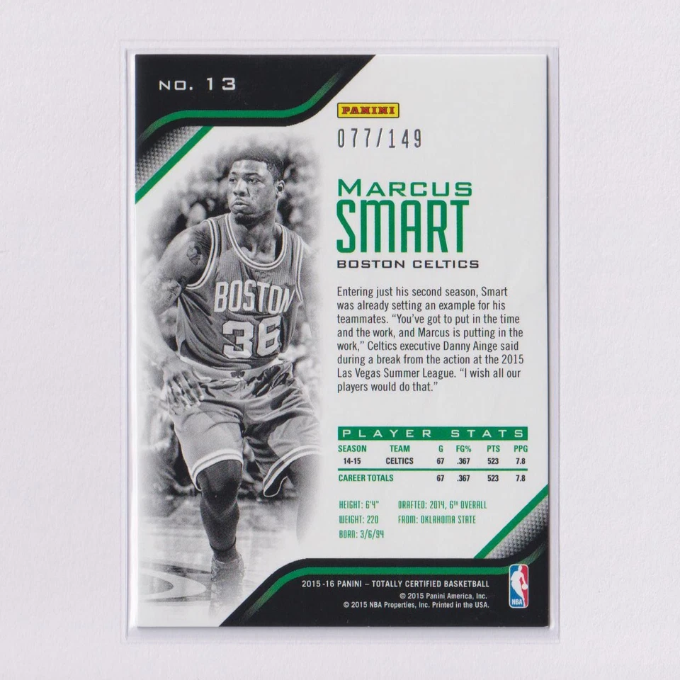 2015-16 Panini Totally Certified Mirror Red #13 Marcus Smart SN /149 - Image 2 of 2