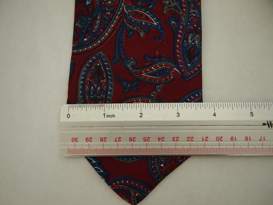 Stanley Blacker 男式领带红色蓝色灰色佩斯利 100% 真丝 56 英寸短 Caree — 第 4/4 张图片