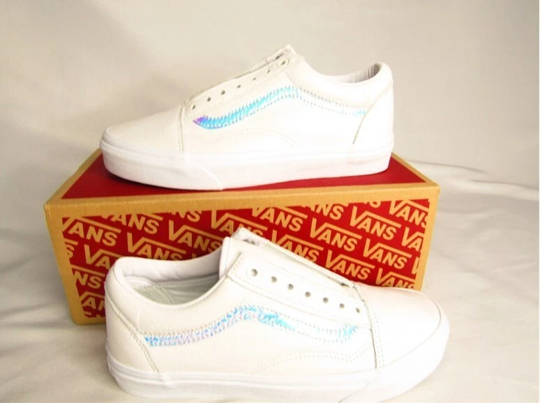 White old skool top vans with rainbow stripe