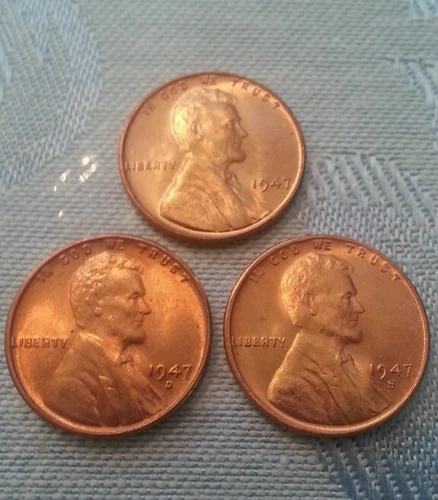 1947-P 1947-D 1947-S GEM BU LINCOLN WHEAT PENNY CENT 3-COIN SET