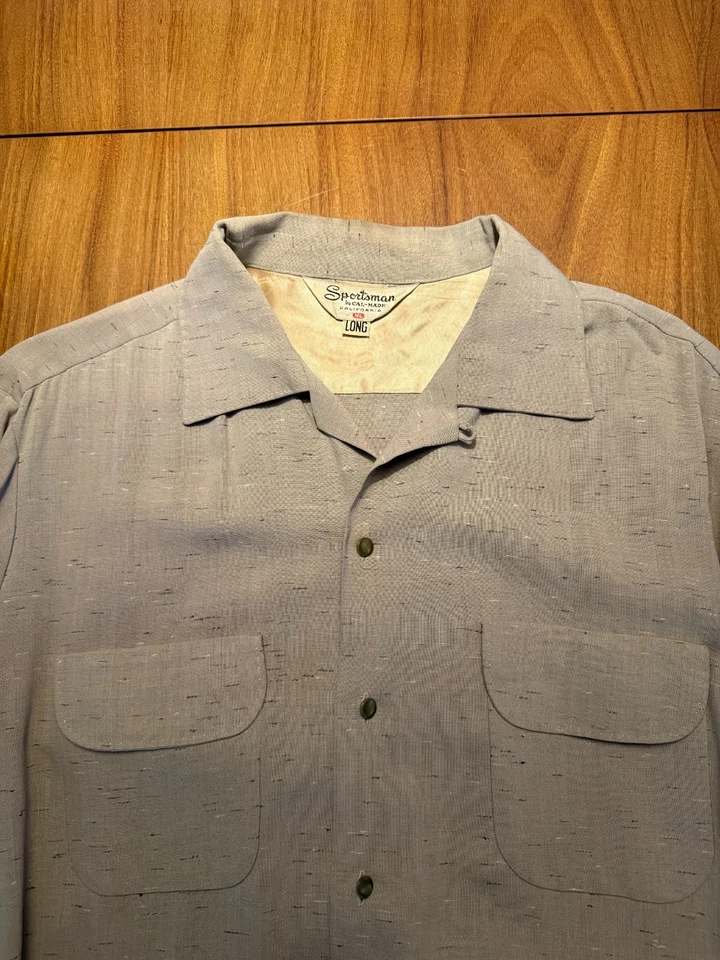 Camisa XL Larga Gabardina Cuello Lazo Gris Mancha De Colección Años 50 Rockabilly Foto 4 de 4