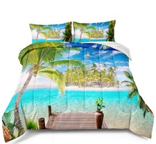BDUCOK Ocean Comforter Set Twin Size Beach Bedding Set Tropical Palm Tree Haw...