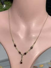 9Ct Gold Garnet & Seed Pearl Vintage Pendant Necklace 6.4 G