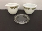 Vintage Corning Ware Pyrex Crazy Daisy Creamer and Sugar with Lid Set