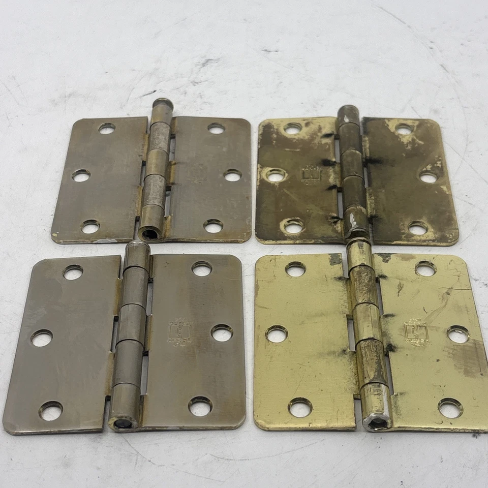 Lote de 4 bisagras de puerta de latón de alta resistencia HAGER EE. UU. de colección borde redondo usadas Foto 3 de 4