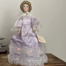 Anco Lady Elegant Porcelain Doll 16" Blonde Hair Lavender Satin Gown Laced