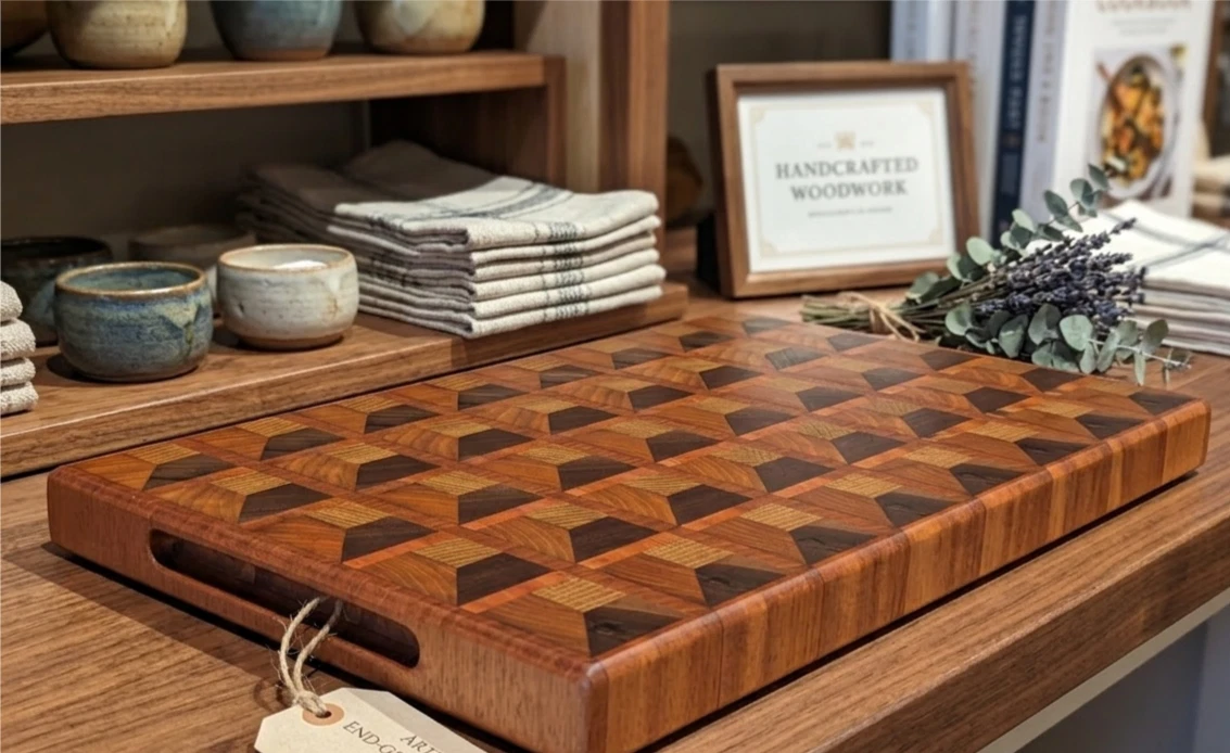 End Grain Cutting Board, 16 x 10 x 1 , waffle pattern, cherry walnut oak & mahog
Opens in a new wind