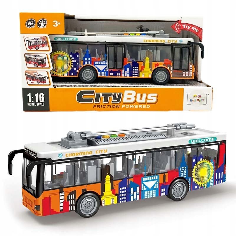 City Bus Spielzeugauto Orange mit Licht, Sound, Türen, 28cm, Kinder ab 3 J.