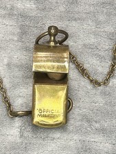 Vintage Official Military Brass Whistle And Chain - Made in the USA