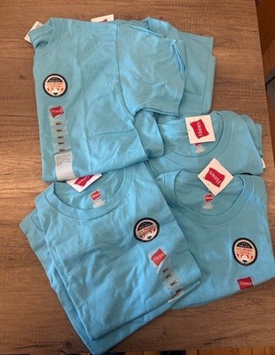NWT Lot of 6 Hanes Men's Short Sleeve Crew Neck T-Shirts Blue Horizon Size Small