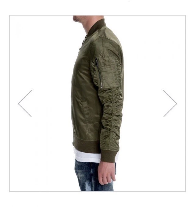 Chaqueta Bomber Elwood Grande Verde Oliva Cremallera Completa Moda Manga Cremallera Bolsillo en el Brazo Foto 4 de 4