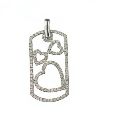 Massives 925 Sterling Silber drei geneigte Herzen funkelnder Umriss substanziell
