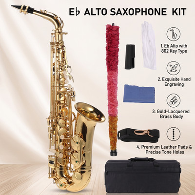 Eb Alto Saxophone Smooth Responsive Keys Comfortable Hand Feel Full CleaningSet
