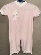 VTG 6 mos Infant Baby Girl Sleep N Play Bunny Pink One Piece Nostalgic Newborn