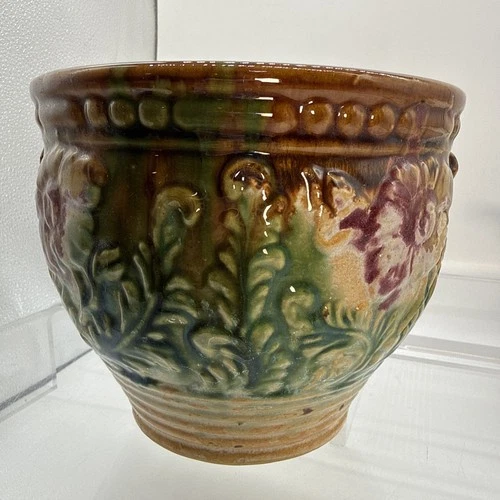 brush McCoy Majolica vase 1937 Vintage Art Pottery Green Jardiniere Planter