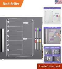 Acrylic Meal Planner Magnetic Menu Board for Kitchen Fridge, 13"x9" Clear Wee...