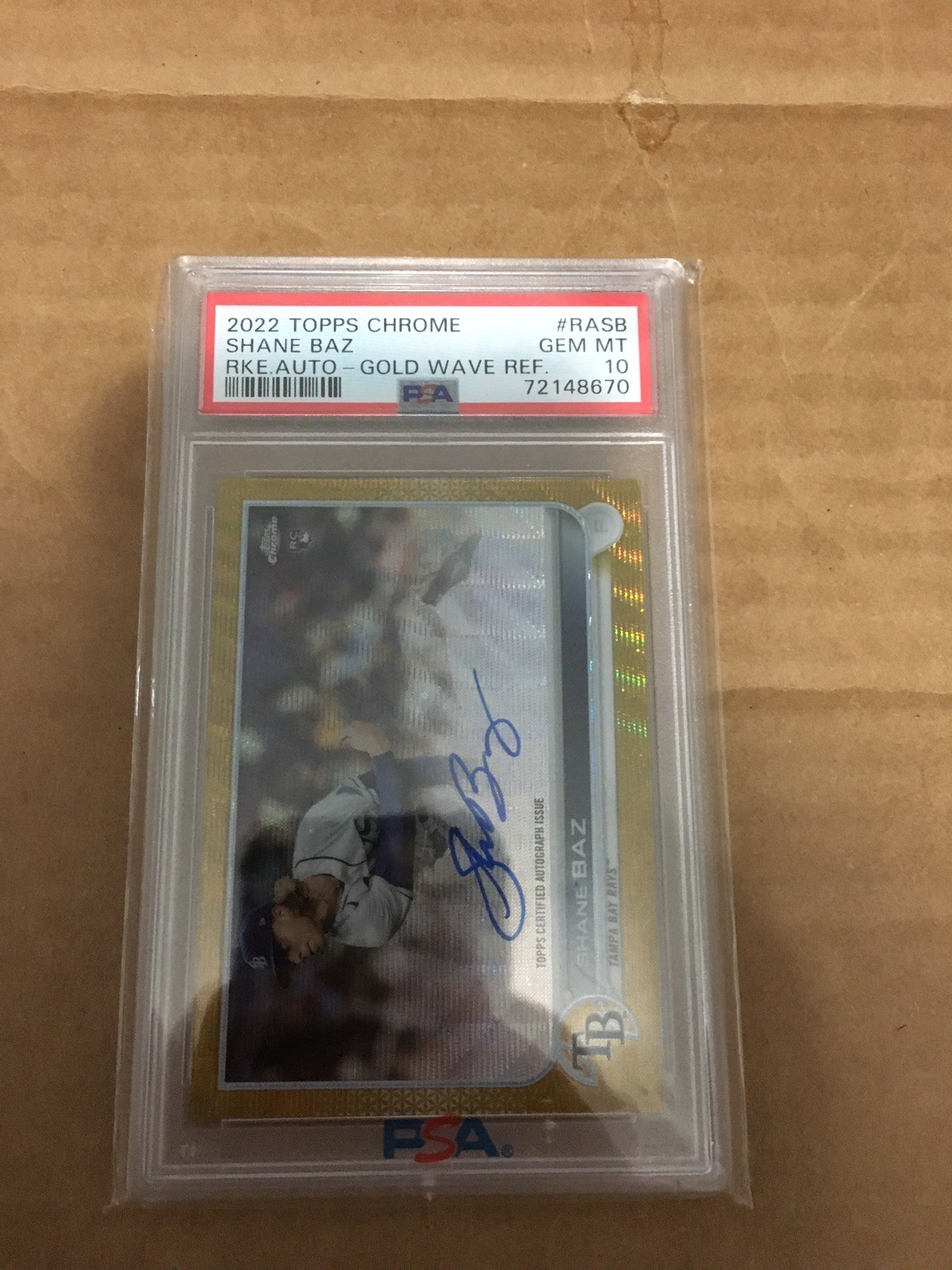2022 TOPPS CHROME SHANE BAZ ROOKIE AUTO GOLD WAVE REFRACTOR RC /50 PSA 10