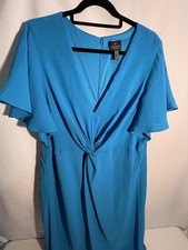 Adrianna Papell Twist Front Crepe Dress Electric Blue Size 20 Ruffle Sleeve