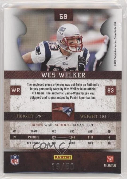 2010 Panini Plates & Patches Infinity Jerseys Prime /50 Wes Welker #59 - Image 2 of 2
