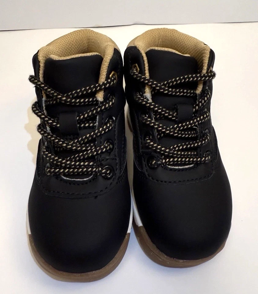 NWT Boys Baby/Toddler Black Beige High Top Outdoor Sneaker Hiking Boots Size 6C - Image 4 of 4