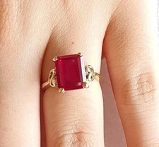 Solitaire 2Ct Emerald Cut Natural Red Ruby 14k Yellow Gold Women's Wedding Ring