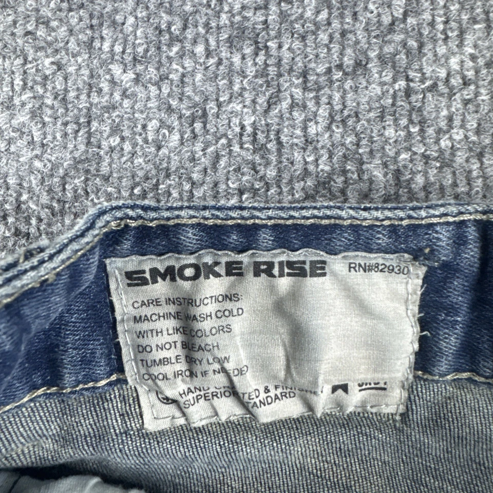 Jeans Smoke Rise para hombre 30x32 azul pintura envejecida salpicaduras de mezclilla elástica Foto 2 de 4