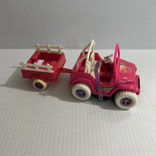 Vintage 1997 Mattel Kelly 5 inch Size Pink Power Wheels Jeep & Trailer Works