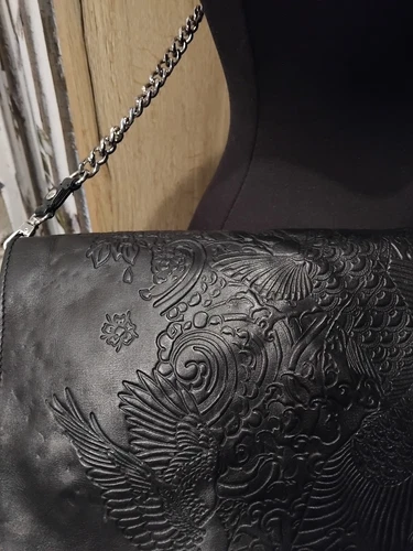 Jean Paul Gaultier Lindex Handbag Black Leather Embossed Tattoo Koi Fish Motif - Picture 2 of 13