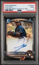 2025 Bowman Chrome LUIS PENA 1st Bowman Black Refractor Auto /10 PSA 9 Brewers