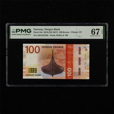 2016 Norway Norges Bank 100 Kroner Pick#54a PMG 67 EPQ Superb Gem UNC 06
