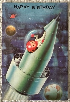 Vintage Birthday Boy Ride Space Rocket Space Planet Greeting Card 1960s 1970s