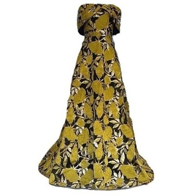 NWOT THEIA OFF THE SHOULDER BLACK & GOLD JACQUARD GOWN DRESS SIZE 4 | eBay