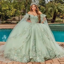 Mint Green Quinceanera Dresses Off Shoulder Lace Applique Ball Gowns Sweet 15 16