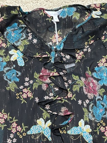 Lauren Conrad Womens Shirt Size XS NEW Floral Print Flowy Sparkle Ruffle Dressy - Picture 4 of 11