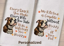 English Bulldog Dish Towels Personalized Set of 2 handmade bull dog kitchen mom