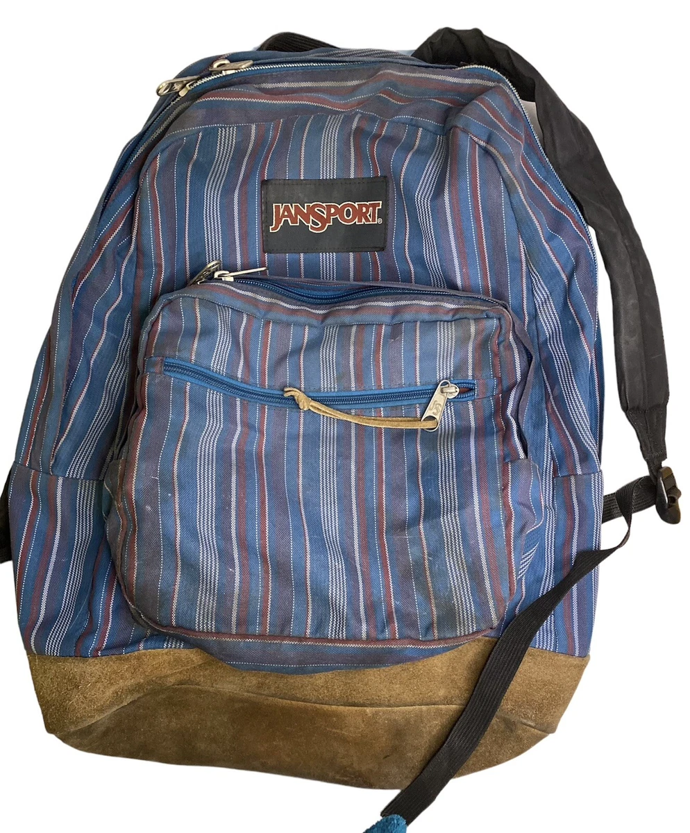 JanSport Originals Blue Pinstripe Backpack Suede Leather Bottom