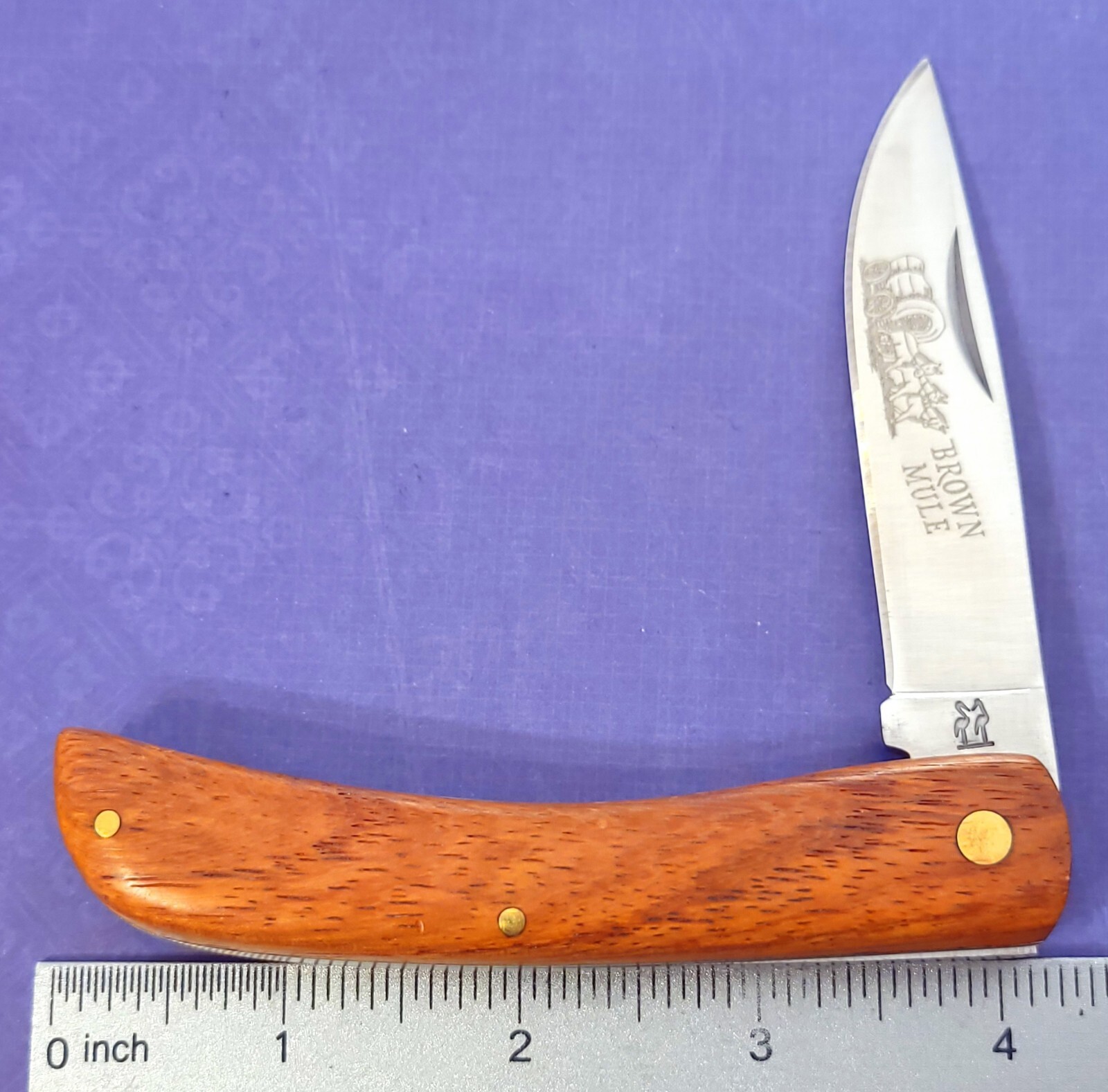 Kissing Crane Knife Brown Mule Sod Buster Smooth Wood Handles Skinner