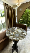 12" Agate Stone Round Coffee Table Top Handmade Luxury Gemstone Furniture Bar De