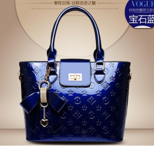 Women's fashion Satchel Handbag patent Faux leather Embossing tote shoulder bag - Picture 2 of 14