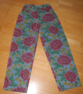 Damen Jeans bunt BEST BLUE Blumen Karotten Hose Mom Boyfriend W29 34 36 XS S